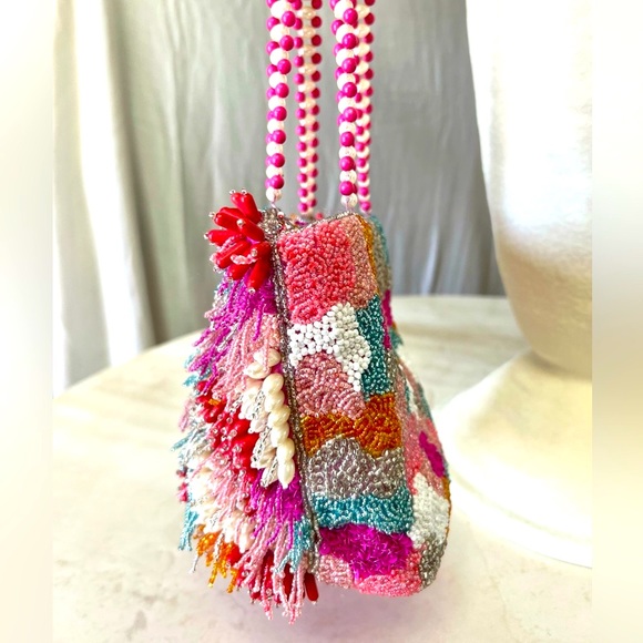 RARE Colorful Beaded Bag w/ Pearl Detail Strap, Anthropology Style, NWT - Picture 12 of 14
